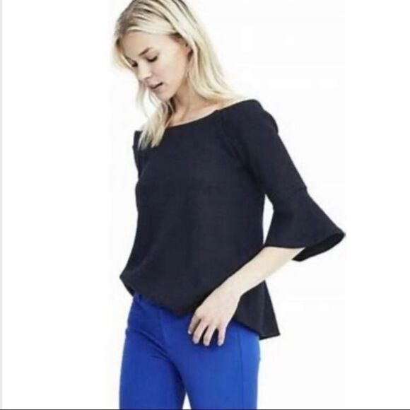 BANANA Republic Navy Off Shoulder Bell Sleeve Top - Picture 8 of 8